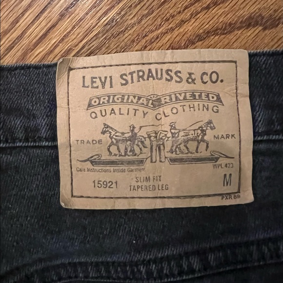 Levi’s 15921 size 14 black W/PL 423 jeans slim fit tapered legs red bat wing - Picture 5 of 12